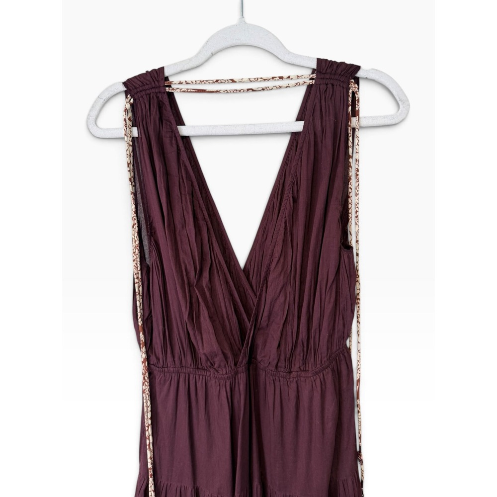 Ottod'Ame Women Plum Purple Cotton Tiered V-Neck Maxi Dress Size 8 Medium - Picture 10 of 10